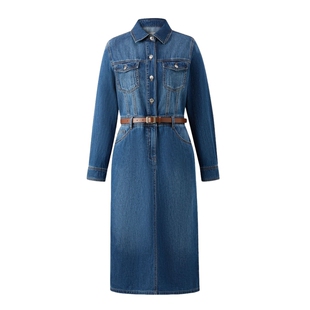 【100%棉】Eland衣恋衬衫裙女复古H型落肩牛仔连衣裙2025夏季新款