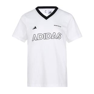 时尚百搭纯棉休闲舒适V领短袖T恤女装夏季adidas阿迪达斯轻运动
