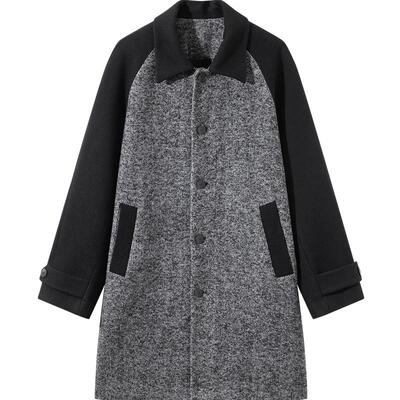 GXG男装 黑灰色拼接设计时尚高级长款大衣外套男士 24年冬季品