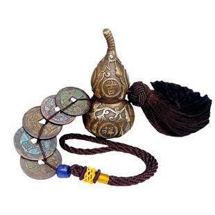 真品纯铜五帝钱葫芦铜钱镇宅招财保真铜古币老钱随身汽车大门挂件