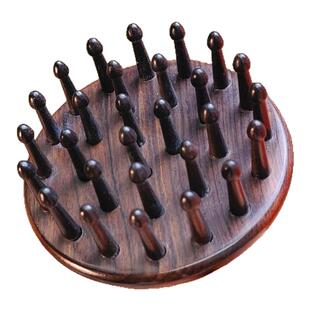 檀翁黑檀按摩梳 28齿荷花齿经络梳 黑酸枝指环梳头部经络疏通养发