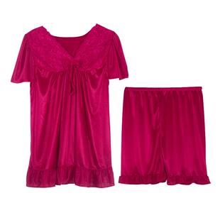 夏季纺真丝睡衣女性感夏天睡裙加肥加大短袖冰丝大码薄款宽松睡衣