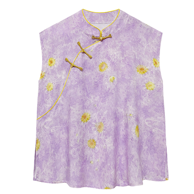 棉绸无袖上衣女新中式盘扣国风夏季宽松大码妈妈遮肚子坎肩外出穿