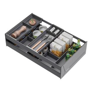 格麦厨房橱柜碗碟篮拉篮地柜收纳抽屉式双层不锈钢铝合金内置收纳