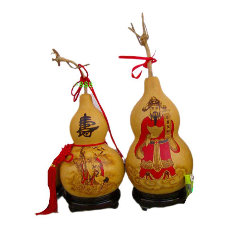 葫芦烙画烫画精品 财神招财祝寿礼寿星图招财 天然纯手工艺品摆件