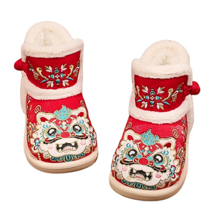 汉服鞋子男童冬季加绒拜年棉鞋宝宝手工布鞋婴儿一周岁儿童虎头鞋