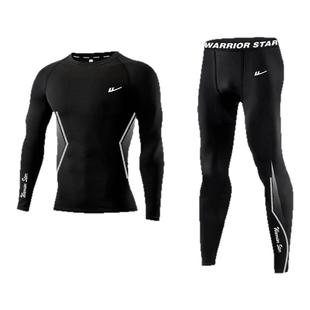 回力速干紧身衣男运动套装高弹健身长袖篮球跑步训练服压缩打底裤