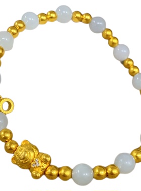 盛尊金包银古法圆珠手链和田玉