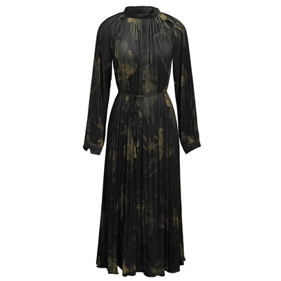 马天奴灰色圆领修身长袖连衣裙