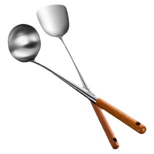 四川宏江家用防烫木柄不锈钢锅铲长柄汤勺厨具套装厨师炒菜专用