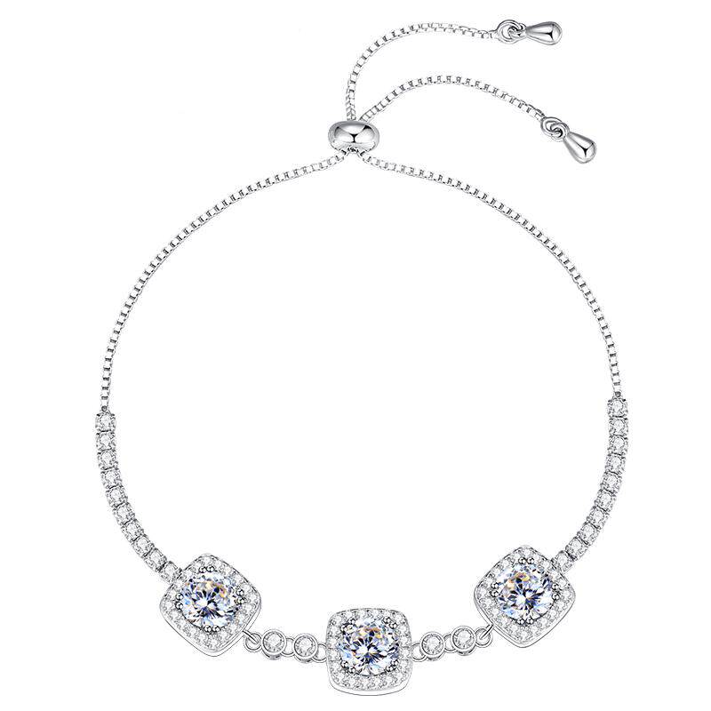 纯银莫桑钻莫桑石方糖小银手链女款女生女38三八妇女节礼物送老婆