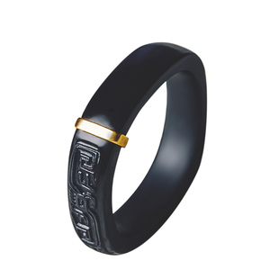 山海攻器 小方戒 饕餮纹和田玉18K金戒指白玉墨玉仿古纹饰扳指