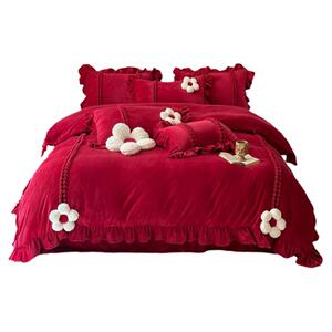 牛奶绒加厚冬季结婚庆四件套褶皱高端被套珊瑚绒出嫁妆公主风床品