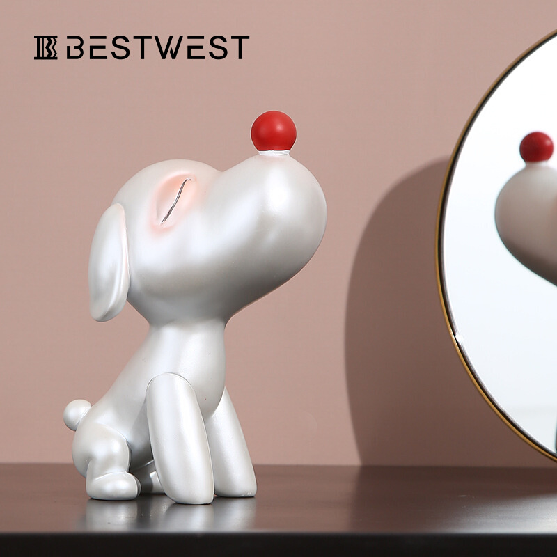 博西家居创意红鼻子可爱狗狗摆件家居客厅玄关办公桌面软装饰品