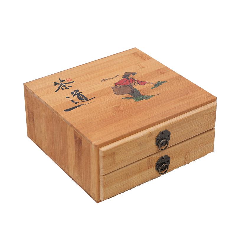 茶道包裝禮盒竹制抽屜式分茶盤