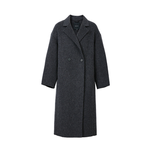 轻奢山羊绒大衣女中长款MOFAN摩凡2025冬新款落石灰休闲毛呢外套