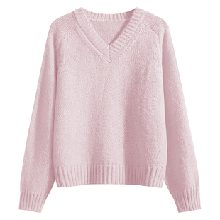 粉色V领毛衣女款2025新款秋冬内穿可外穿加厚宽松百搭针织衫上衣