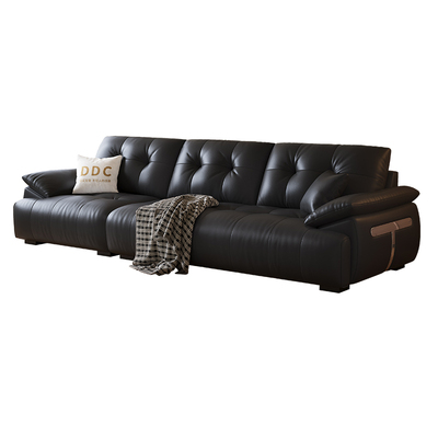 DDC黑爵真皮黑色沙发客厅中古风