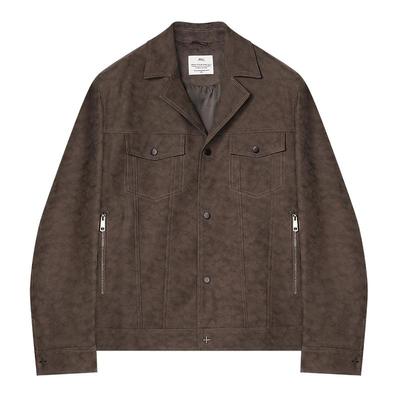 新款PU皮国风印花行政夹克男