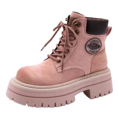 真皮马丁靴女2025秋冬季新款内增高粉色小个子英伦风短靴厚底爆款