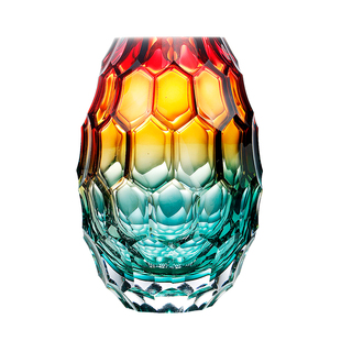 渐变凹面六角形琉璃花瓶客厅电视柜轻奢厚重水养插花装饰家居摆设