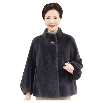 长袖纯色气质仿水貂绒外套妈妈装