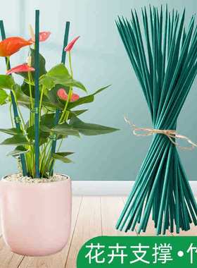 绿色竹签植物花卉防倒支撑杆室内外绑花固定支架插花杆金钱树单杆