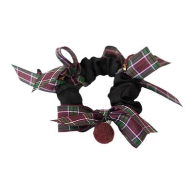 基础款格子蝴蝶结绿x紫边夹少女