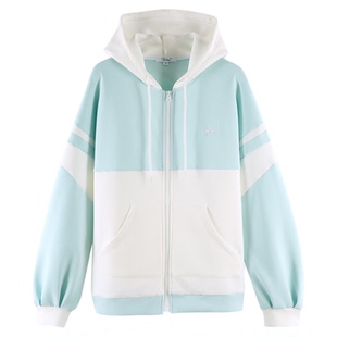 舞鸥原创设计薄荷绿撞色卫衣2025秋季新款休闲运动跑步套装女外套