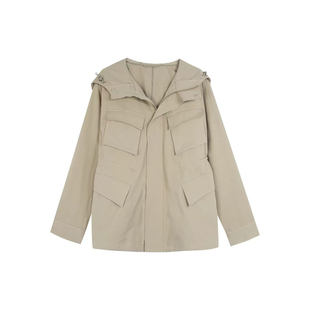 风衣女款2026新款春秋季中长款立领收腰连帽宽松休闲夹克工装外套