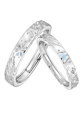 烟花蝴蝶情侣对戒999银戒指