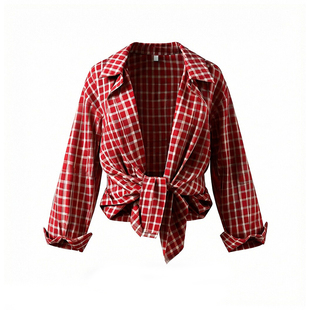 红色格子衬衫吊带两件套装女2026新款上衣外套多巴胺早春漂亮穿搭
