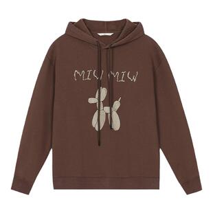 末未MIIWII24冬咖色拉绒针织连帽长袖卫衣S244513女士