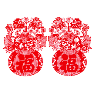 打春葫芦窗花民俗福禄迎春立春葫芦植绒加厚静电贴春节过年一对装