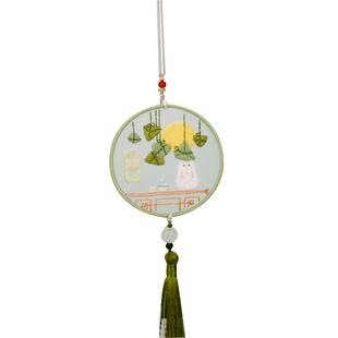 欧根纱刺绣手工diy材料包中秋节送礼物双面绣香囊平安符挂饰挂件