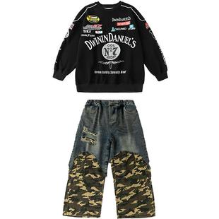 街舞儿童潮服男童嘻哈hiphop宽松长袖卫衣女童元旦现代舞演出服装