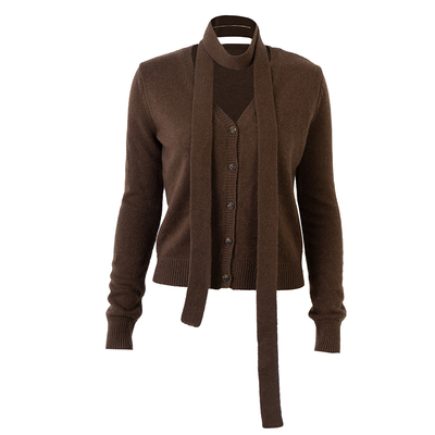 call it a day灰色/咖色V领长袖针织衫女百搭短款毛衣 飘带可拆卸