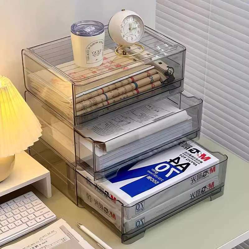 A4打印纸收纳盒办公室抽屉式文件置整理收纳工位柜物资料桌面