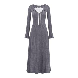 Kroche  浪漫邂逅 蕾丝花边 假两件拼接修身长款针织连衣裙