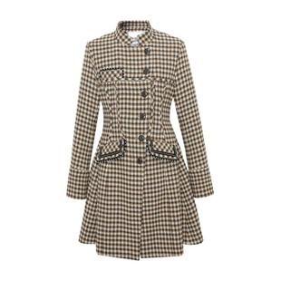 LULUALWAYS我爱露露新款经典英伦立领中长款卡其色大衣