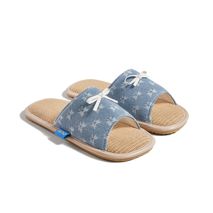 朴西素铭静音亚麻拖鞋女居家室内透气防滑吸汗软底平底一字拖鞋男