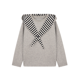 Amybaby女童上衣冬季2025新款甜美风撞色条纹连帽披肩长袖卫衣