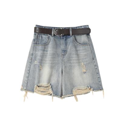 REVAN芮范设计师款质感下摆磨破牛仔短裤RL31305101