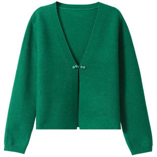 2026春秋新款羊绒针织开衫女新中式短款披肩宽松旗袍外搭毛衣外套