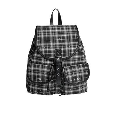 复古格纹大容量多口袋双肩包