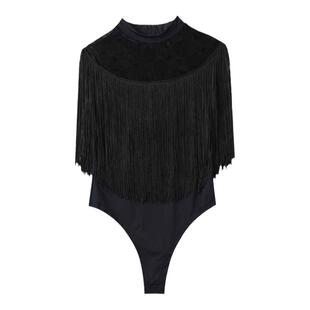 摩登舞上衣新款无袖流苏连体夏季黑色拉丁舞女成年2025形体训练服