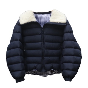 2025冬季新款羊羔毛大翻领羽绒服女短款小个子90白鸭绒保暖外套