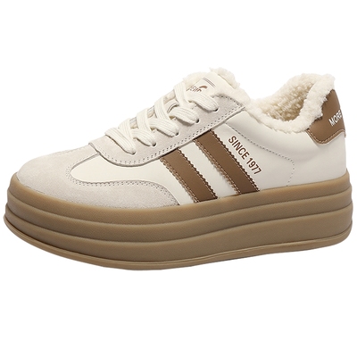 森达厚底加绒德训鞋女款冬季棉鞋