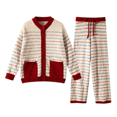 猫人半边绒睡衣女秋冬季加厚加绒