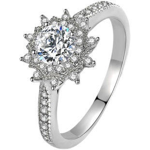 18K金60分高碳钻石戒指女 成为你的太阳满钻婚戒婚礼仿真道具钻戒